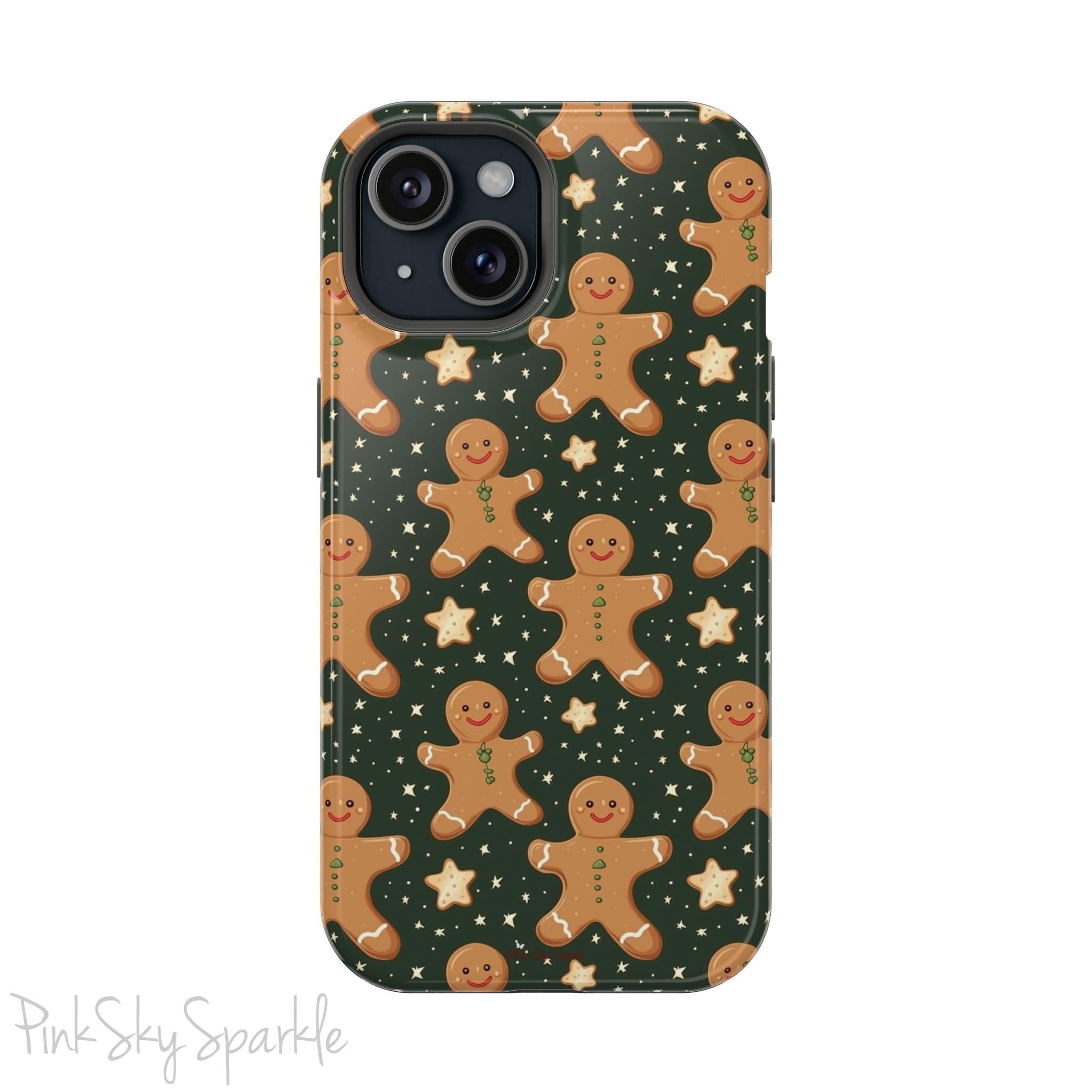 Gingerbread Dreams Magnetic iPhone Case featuring whimsical gingerbread cookies and a festive holiday design in warm, cozy colors. Compatible with iPhone models 13, 14, 15, and 16, this durable case is both stylish and protective, perfect for spreading holiday cheer.