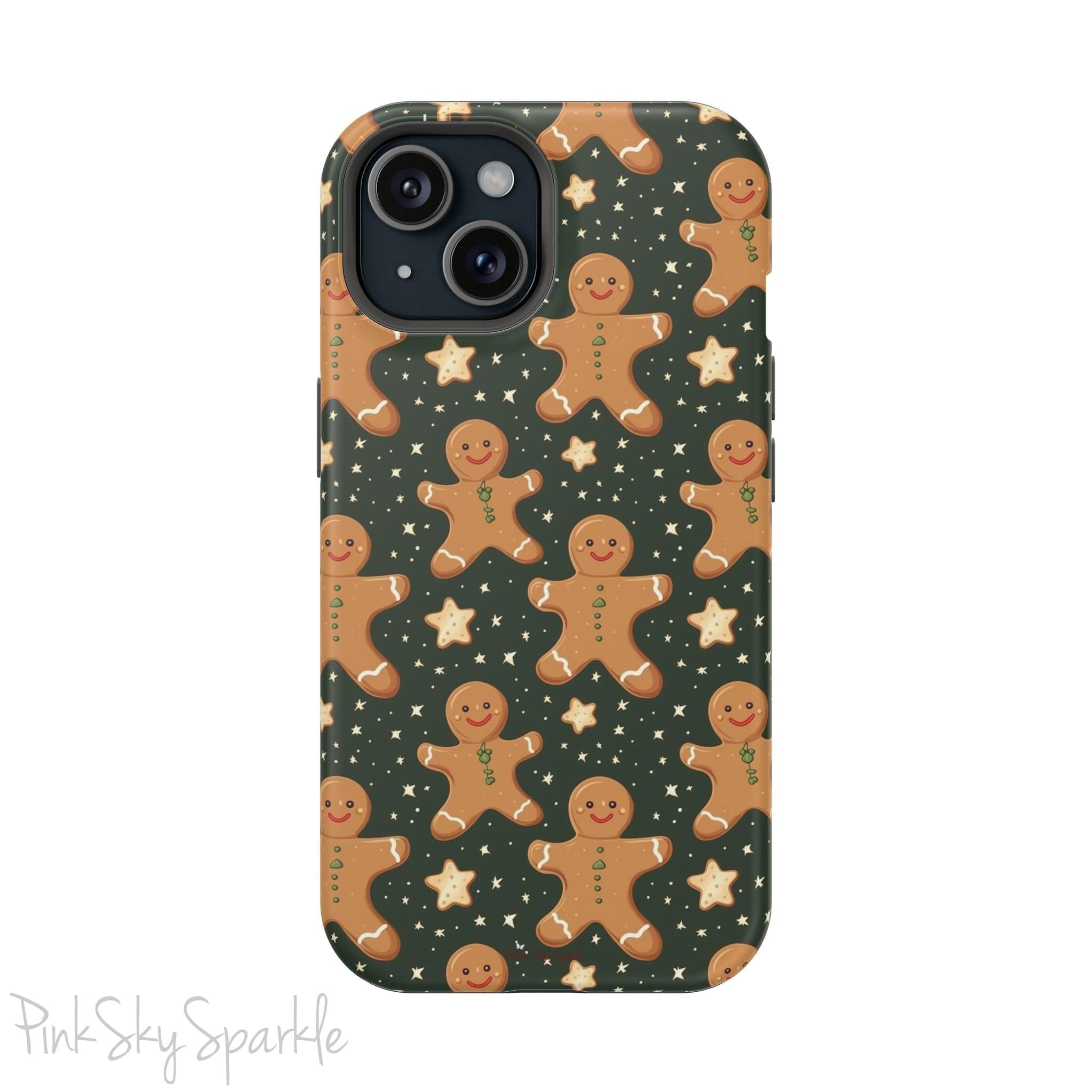 Gingerbread Dreams Magnetic iPhone Case featuring whimsical gingerbread cookies and a festive holiday design in warm, cozy colors. Compatible with iPhone models 13, 14, 15, and 16, this durable case is both stylish and protective, perfect for spreading holiday cheer.