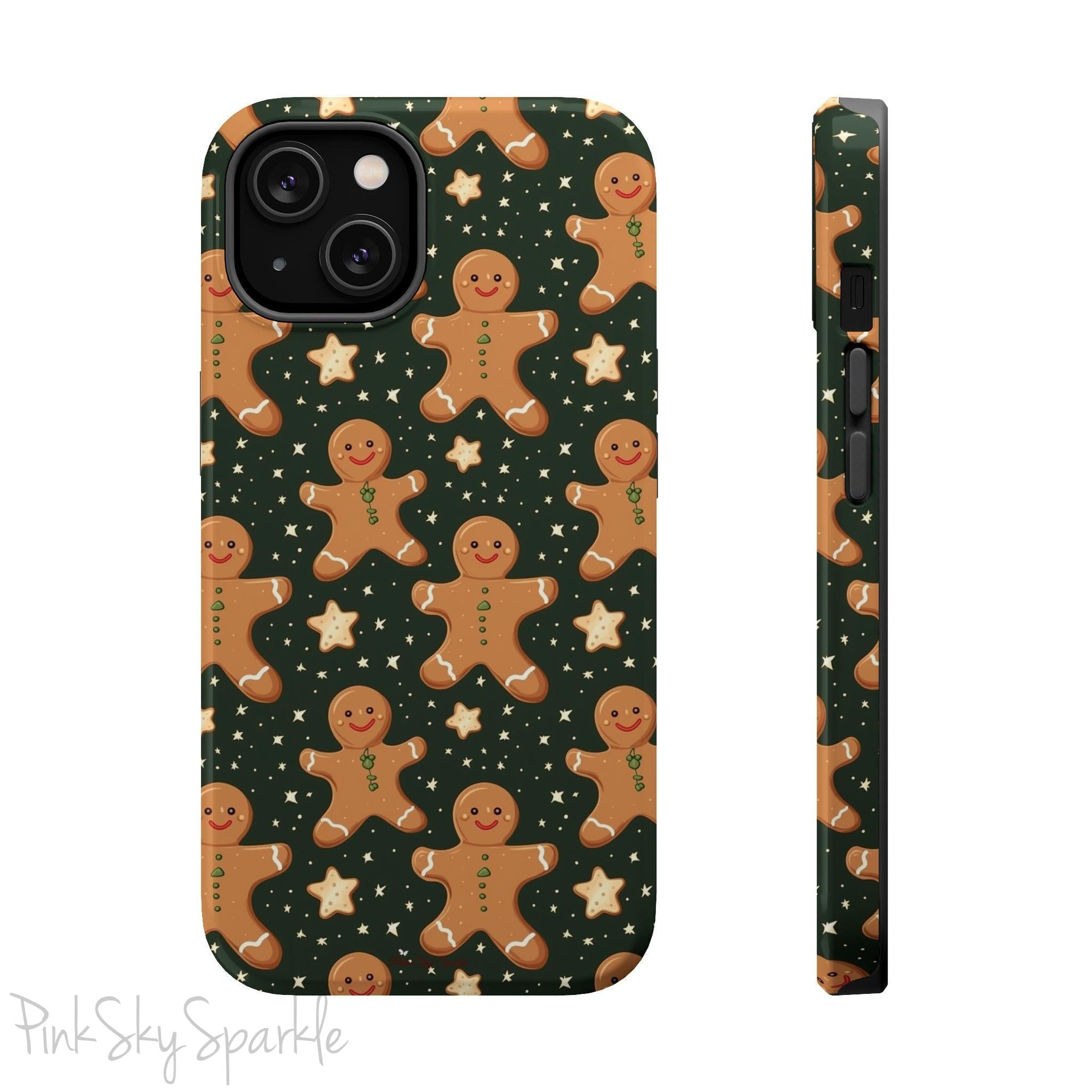 Gingerbread Dreams Magnetic iPhone Case featuring whimsical gingerbread cookies and a festive holiday design in warm, cozy colors. Compatible with iPhone models 13, 14, 15, and 16, this durable case is both stylish and protective, perfect for spreading holiday cheer.