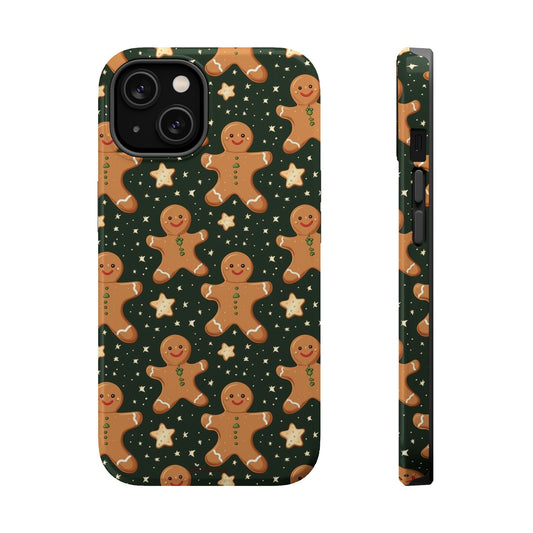 Gingerbread Dreams Magnetic iPhone Case featuring whimsical gingerbread cookies and a festive holiday design in warm, cozy colors. Compatible with iPhone models 13, 14, 15, and 16, this durable case is both stylish and protective, perfect for spreading holiday cheer.