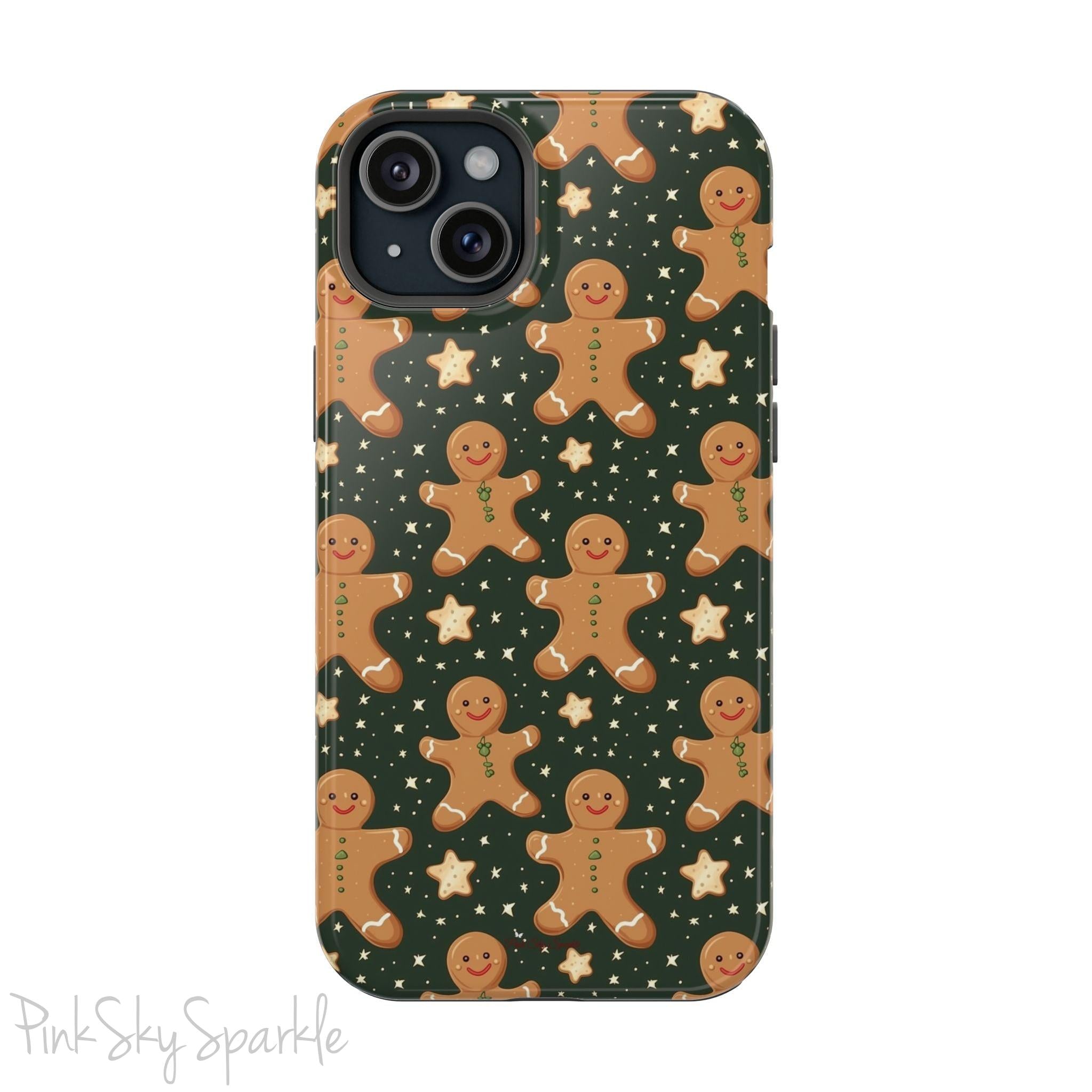 Gingerbread Dreams Magnetic iPhone Case featuring whimsical gingerbread cookies and a festive holiday design in warm, cozy colors. Compatible with iPhone models 13, 14, 15, and 16, this durable case is both stylish and protective, perfect for spreading holiday cheer.