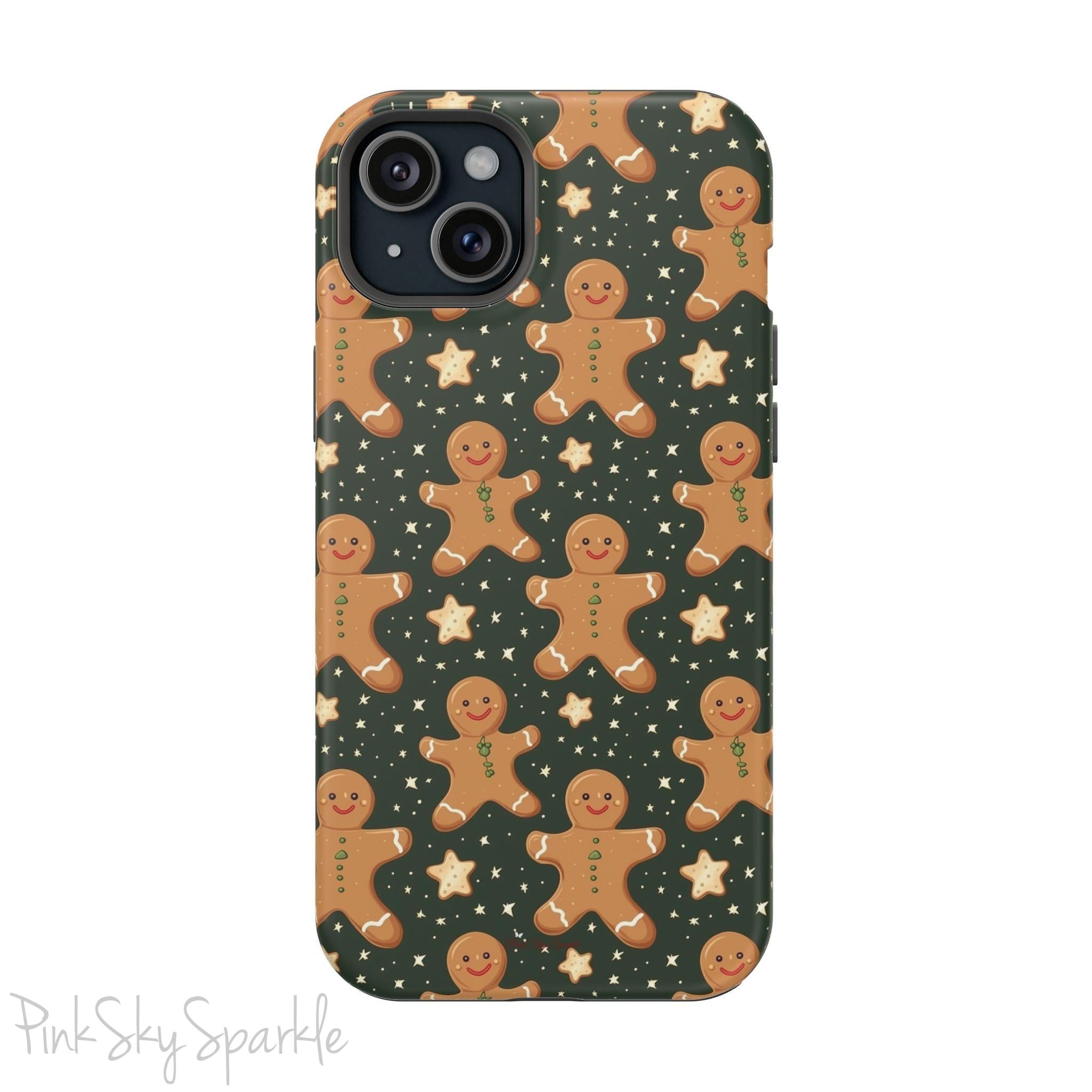 Gingerbread Dreams Magnetic iPhone Case featuring whimsical gingerbread cookies and a festive holiday design in warm, cozy colors. Compatible with iPhone models 13, 14, 15, and 16, this durable case is both stylish and protective, perfect for spreading holiday cheer.