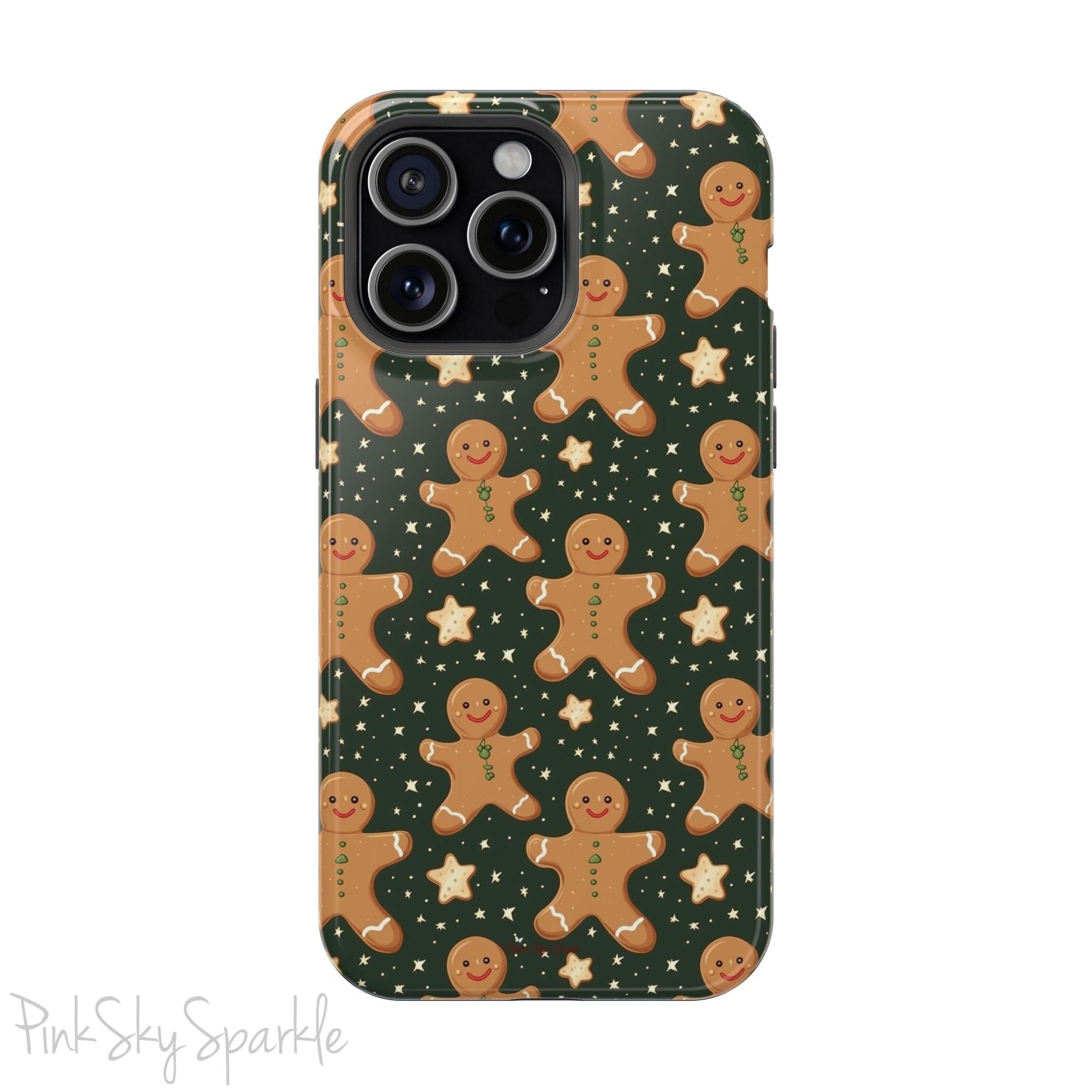 Gingerbread Dreams Magnetic iPhone Case featuring whimsical gingerbread cookies and a festive holiday design in warm, cozy colors. Compatible with iPhone models 13, 14, 15, and 16, this durable case is both stylish and protective, perfect for spreading holiday cheer.