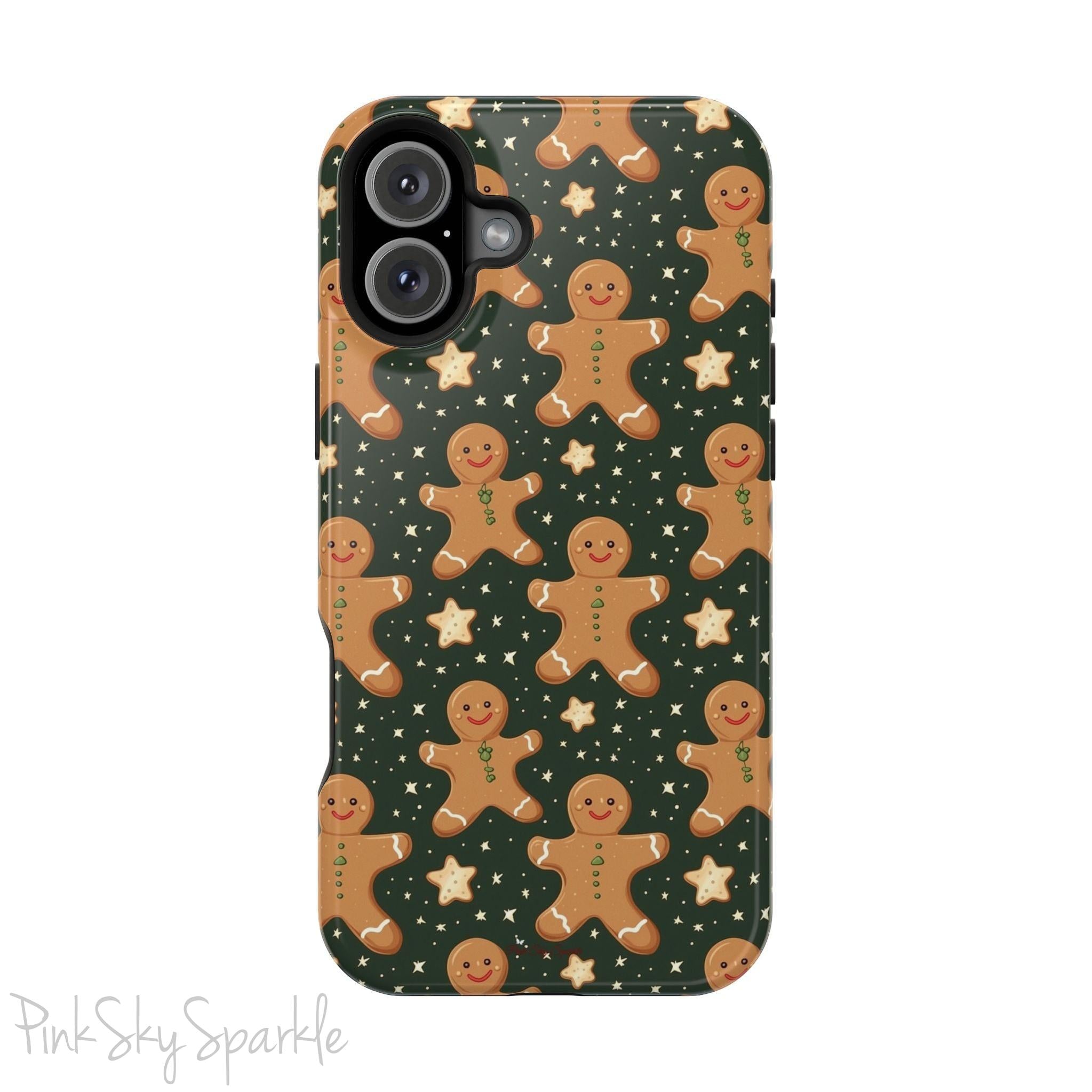 Gingerbread Dreams Magnetic iPhone Case featuring whimsical gingerbread cookies and a festive holiday design in warm, cozy colors. Compatible with iPhone models 13, 14, 15, and 16, this durable case is both stylish and protective, perfect for spreading holiday cheer.