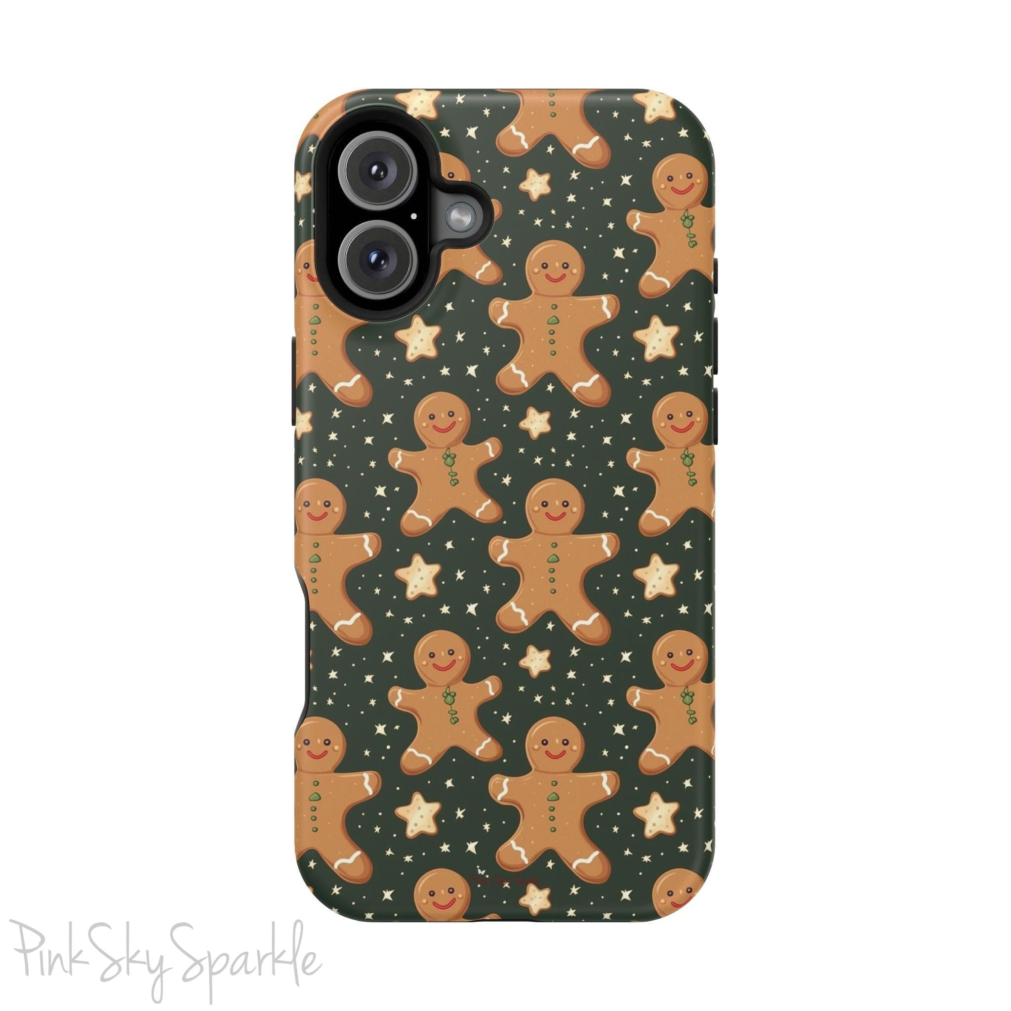 Gingerbread Dreams Magnetic iPhone Case featuring whimsical gingerbread cookies and a festive holiday design in warm, cozy colors. Compatible with iPhone models 13, 14, 15, and 16, this durable case is both stylish and protective, perfect for spreading holiday cheer.