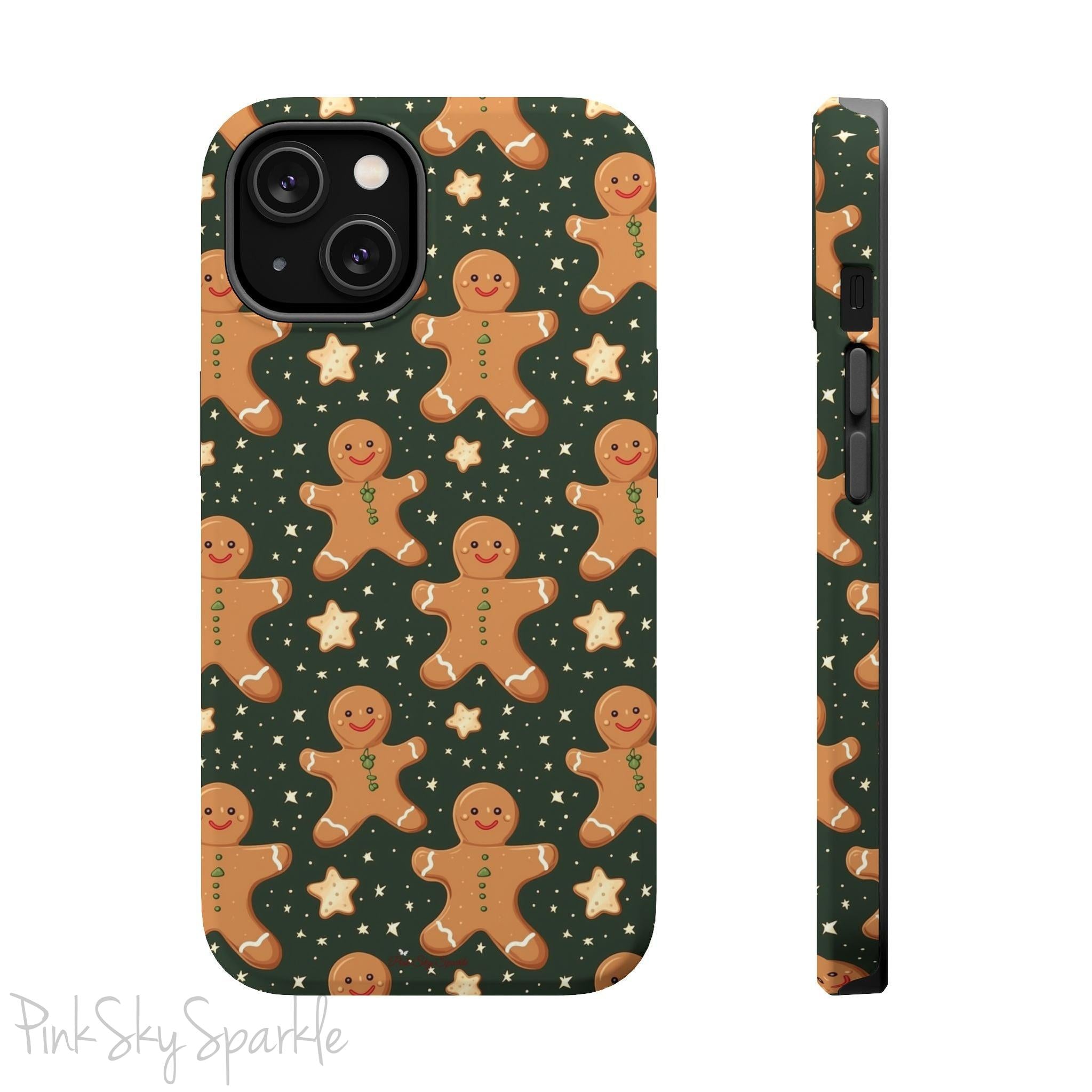 Gingerbread Dreams Magnetic iPhone Case featuring whimsical gingerbread cookies and a festive holiday design in warm, cozy colors. Compatible with iPhone models 13, 14, 15, and 16, this durable case is both stylish and protective, perfect for spreading holiday cheer.