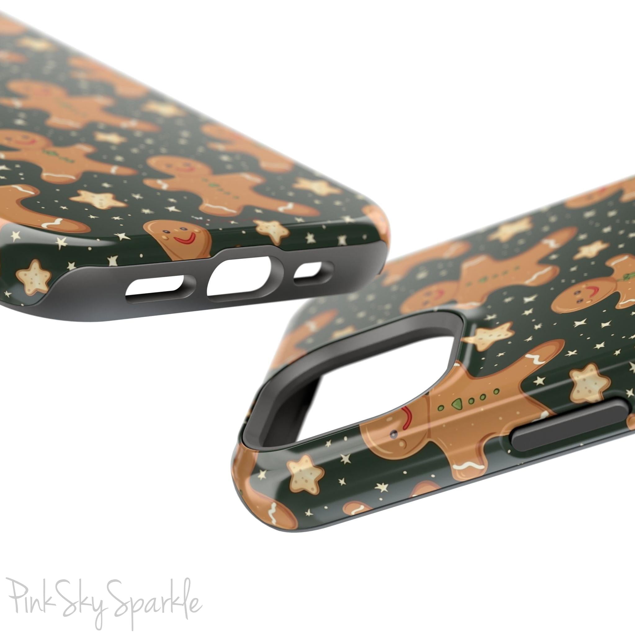 Gingerbread Dreams Magnetic iPhone Case featuring whimsical gingerbread cookies and a festive holiday design in warm, cozy colors. Compatible with iPhone models 13, 14, 15, and 16, this durable case is both stylish and protective, perfect for spreading holiday cheer.