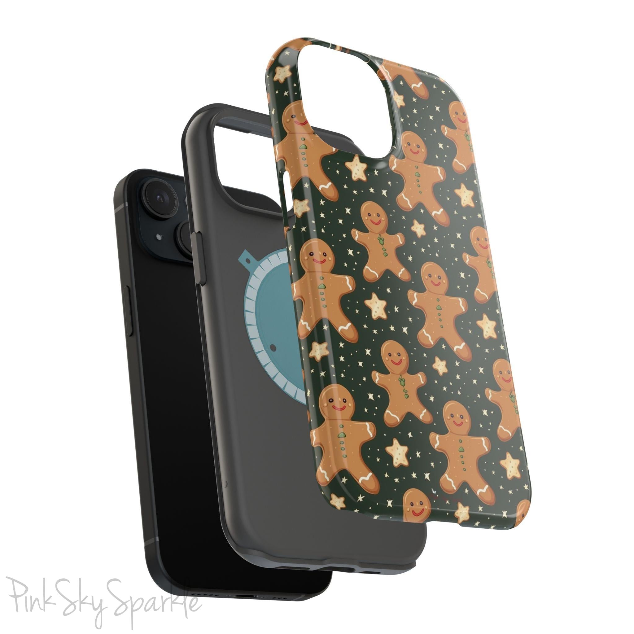 Gingerbread Dreams Magnetic iPhone Case featuring whimsical gingerbread cookies and a festive holiday design in warm, cozy colors. Compatible with iPhone models 13, 14, 15, and 16, this durable case is both stylish and protective, perfect for spreading holiday cheer.