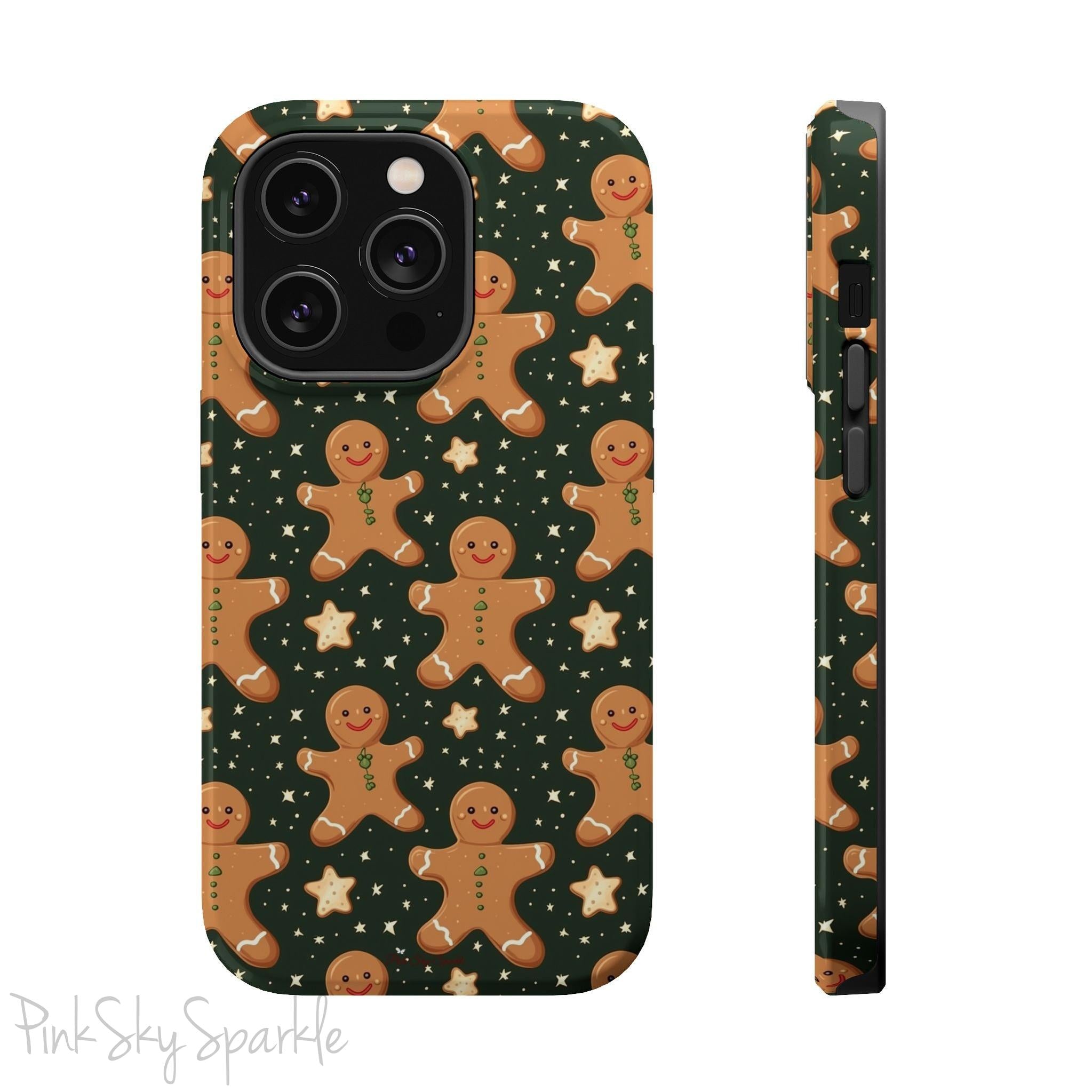 Gingerbread Dreams Magnetic iPhone Case featuring whimsical gingerbread cookies and a festive holiday design in warm, cozy colors. Compatible with iPhone models 13, 14, 15, and 16, this durable case is both stylish and protective, perfect for spreading holiday cheer.
