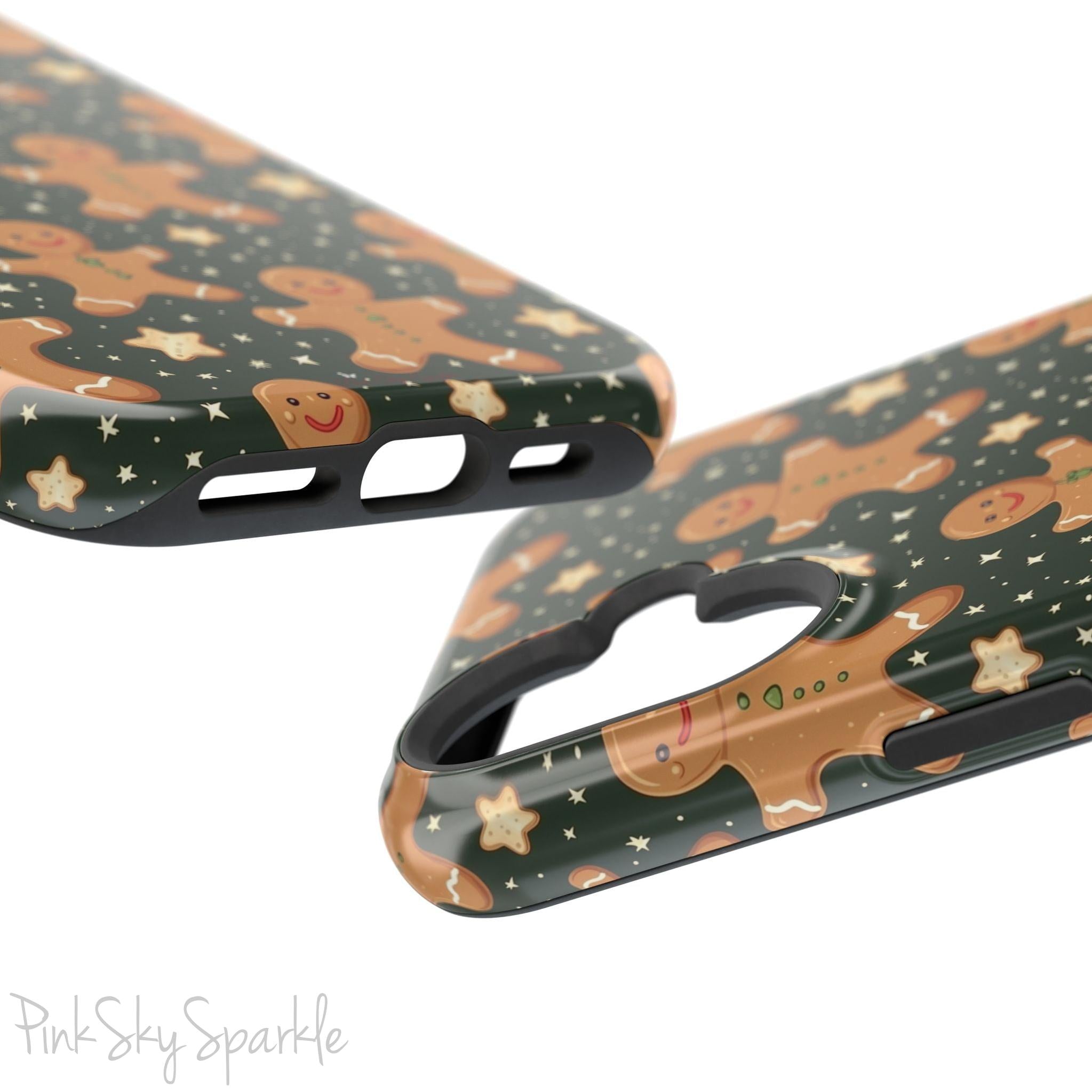Gingerbread Dreams Magnetic iPhone Case featuring whimsical gingerbread cookies and a festive holiday design in warm, cozy colors. Compatible with iPhone models 13, 14, 15, and 16, this durable case is both stylish and protective, perfect for spreading holiday cheer.