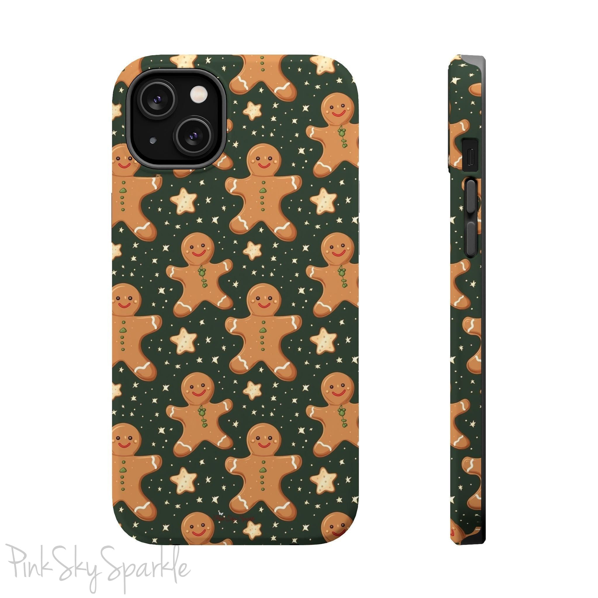 Gingerbread Dreams Magnetic iPhone Case featuring whimsical gingerbread cookies and a festive holiday design in warm, cozy colors. Compatible with iPhone models 13, 14, 15, and 16, this durable case is both stylish and protective, perfect for spreading holiday cheer.