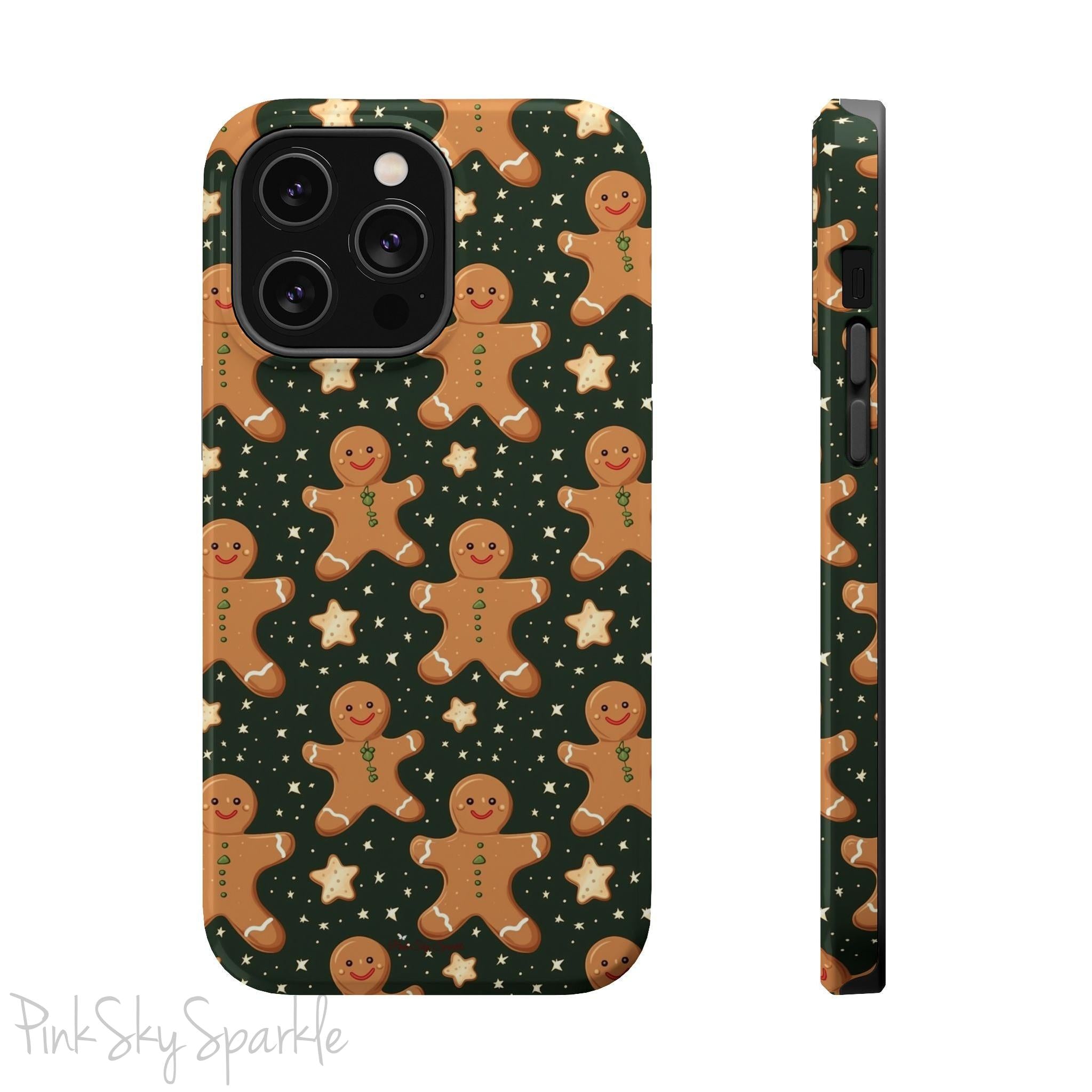 Gingerbread Dreams Magnetic iPhone Case featuring whimsical gingerbread cookies and a festive holiday design in warm, cozy colors. Compatible with iPhone models 13, 14, 15, and 16, this durable case is both stylish and protective, perfect for spreading holiday cheer.