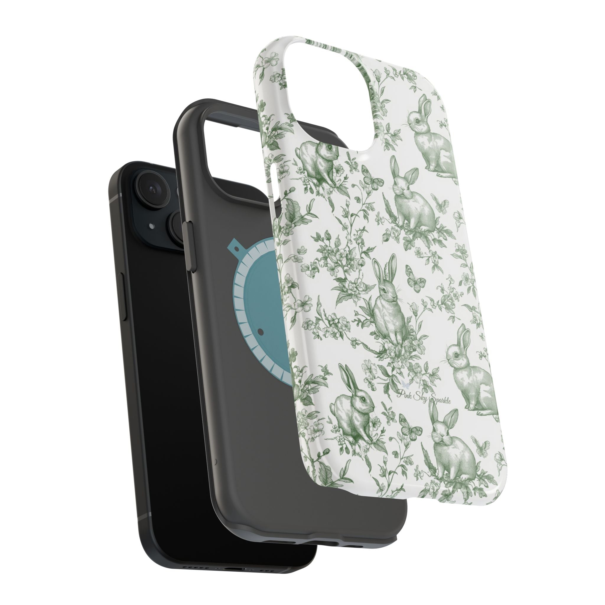 Green French Toile Floral Rabbit Magnetic iPhone Case