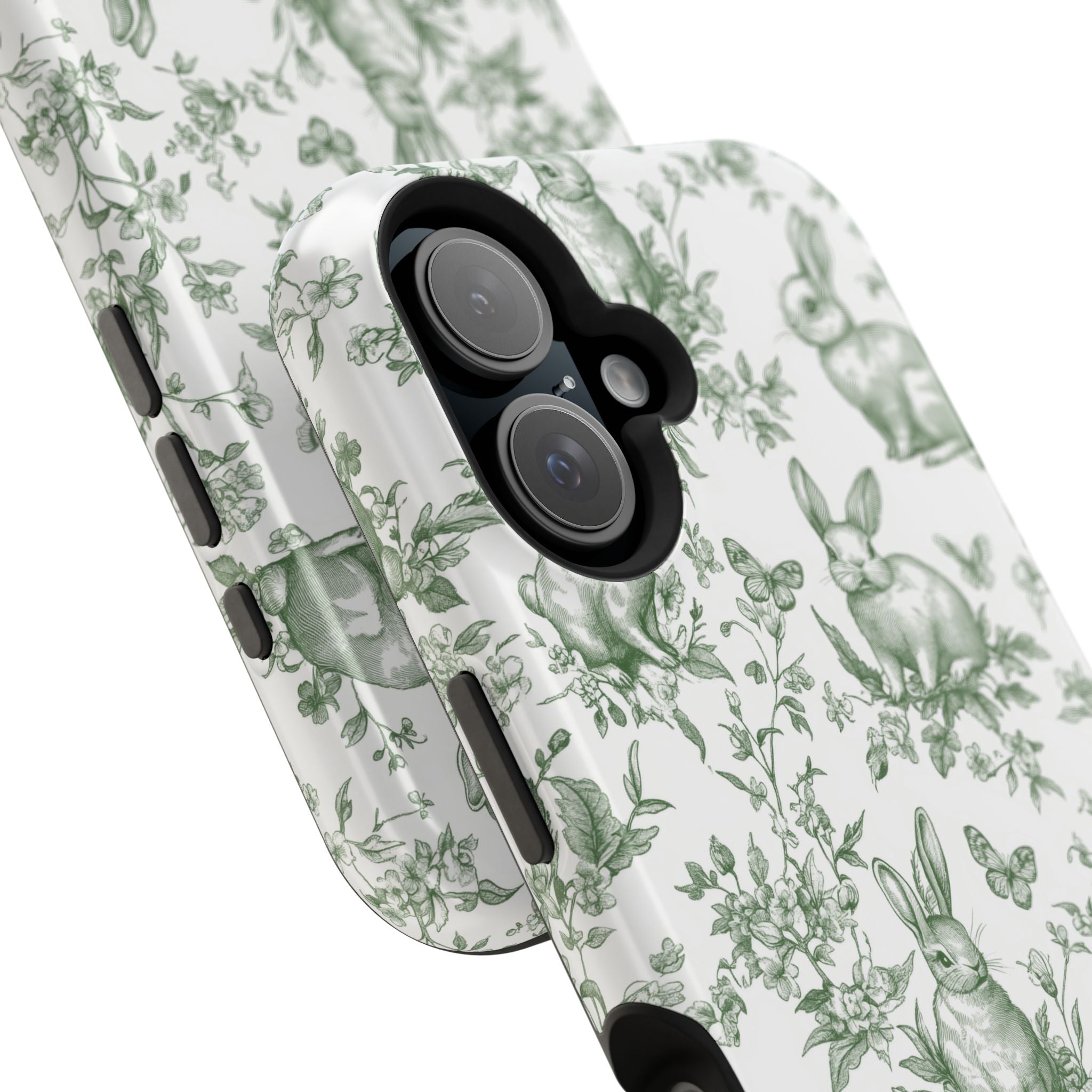 Green French Toile Floral Rabbit Magnetic iPhone Case