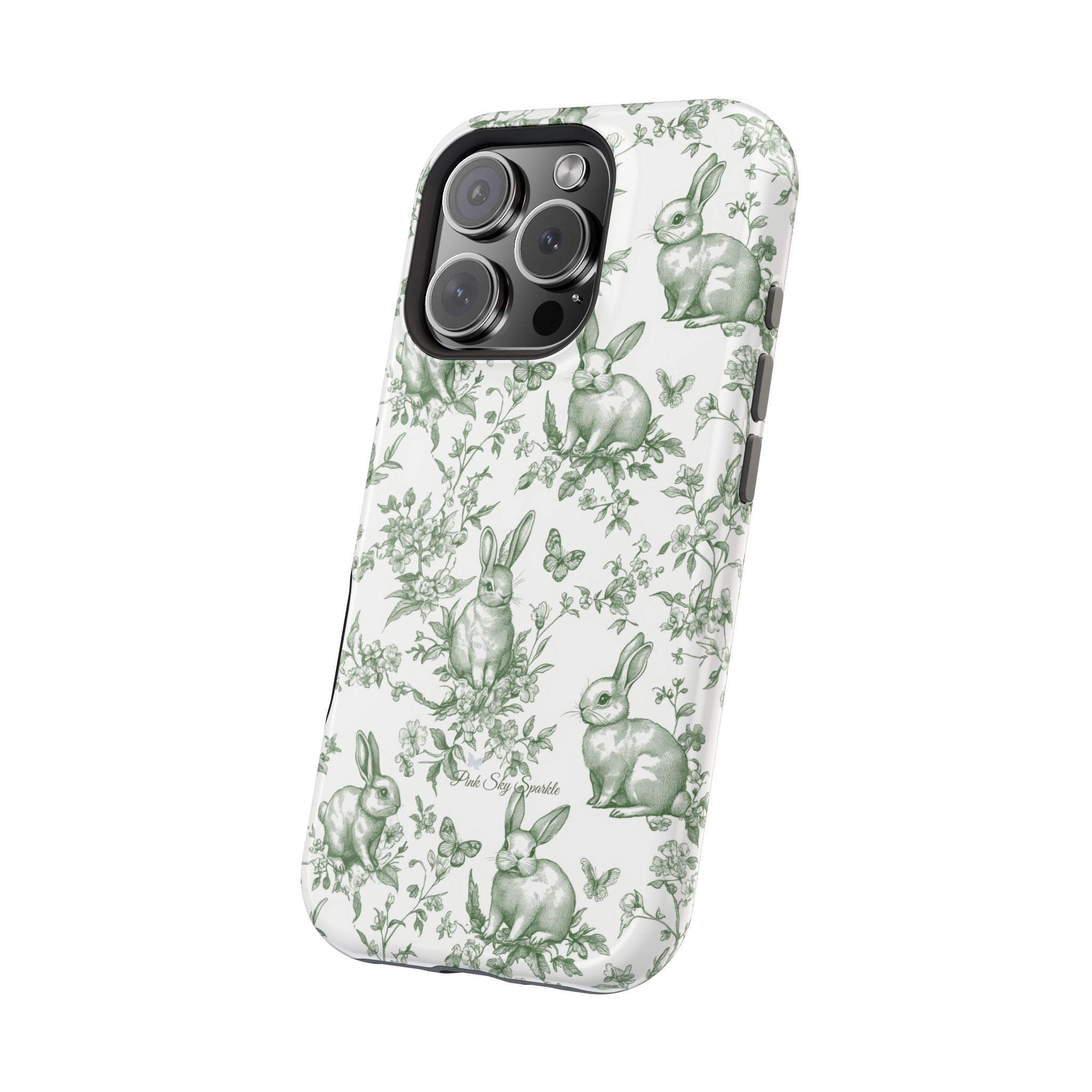 Green French Toile Floral Rabbit Magnetic iPhone Case