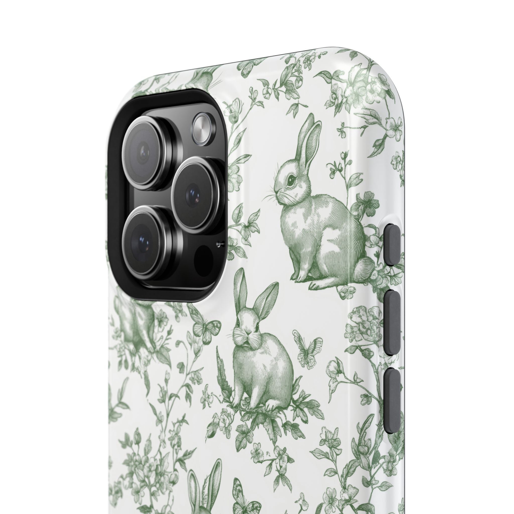 Green French Toile Floral Rabbit Magnetic iPhone Case