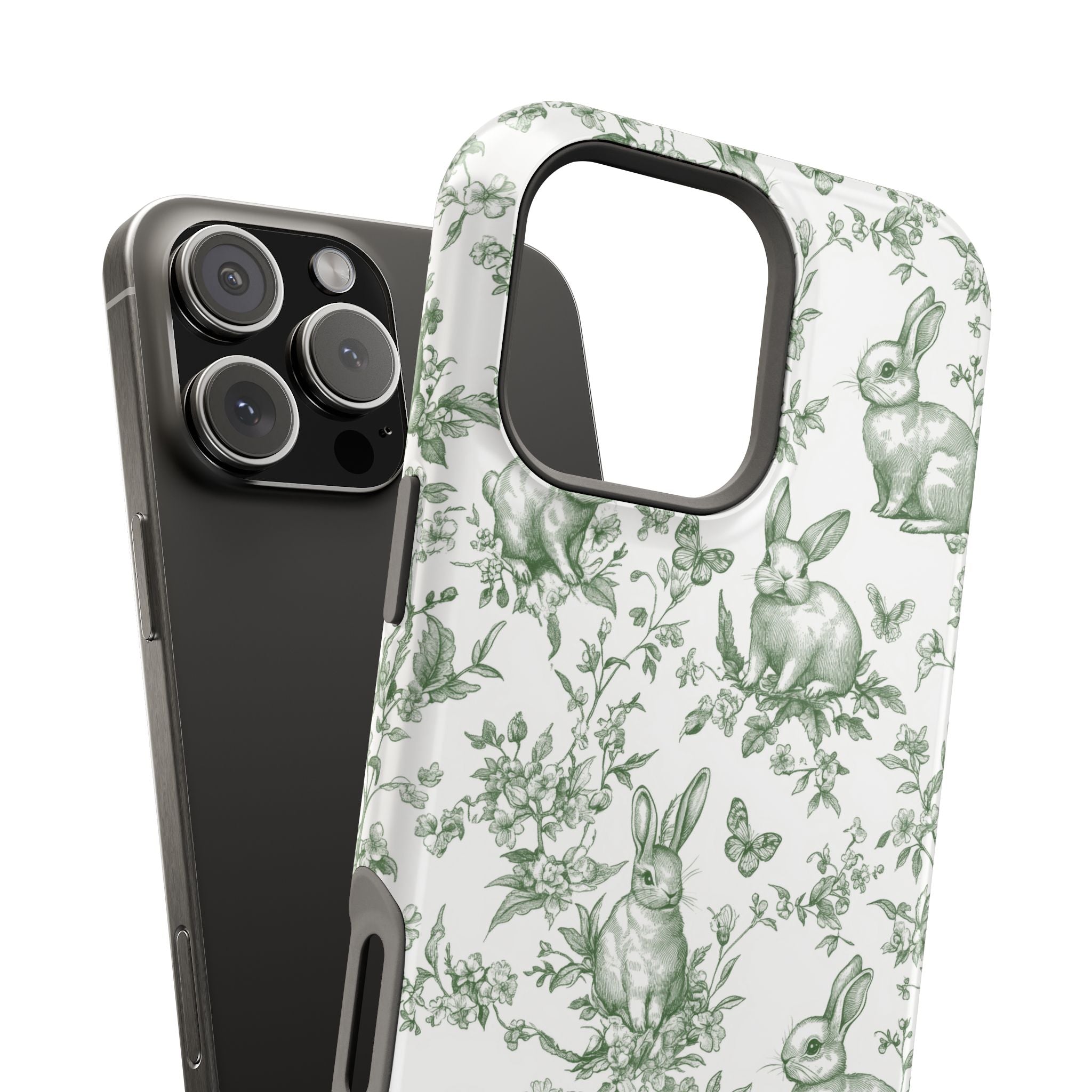 Green French Toile Floral Rabbit Magnetic iPhone Case