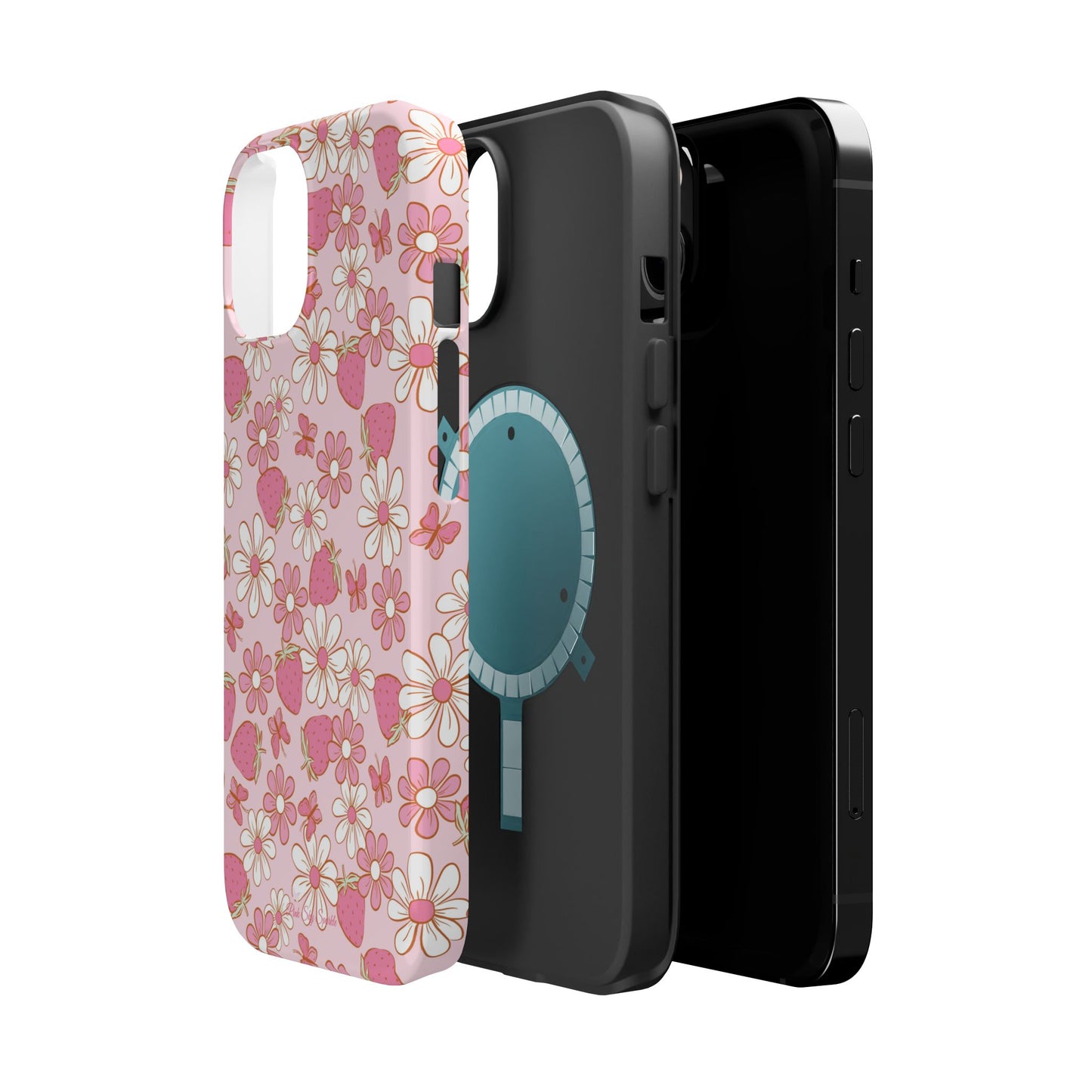 Groovy Berries Magnetic iPhone Case - Cute Pink Retro Strawberry Design