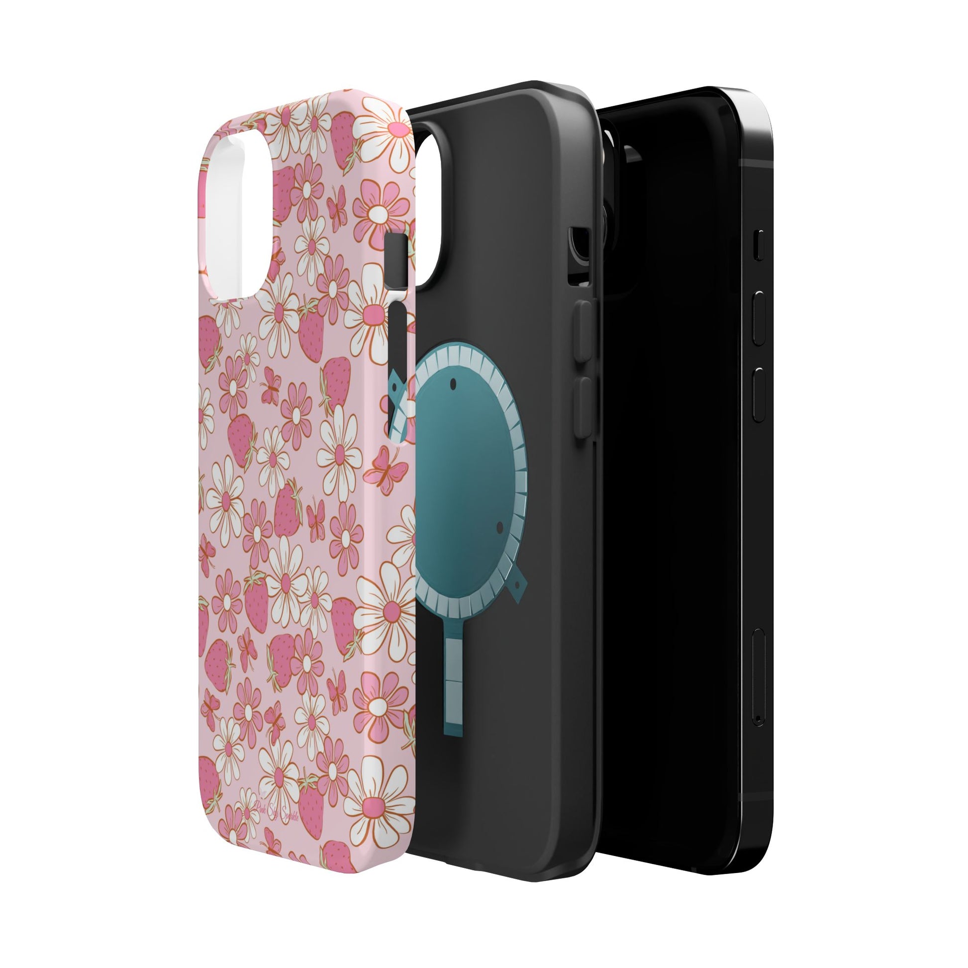Groovy Berries Magnetic iPhone Case - Cute Pink Retro Strawberry Design