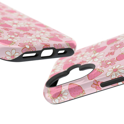 Groovy Berries Magnetic iPhone Case - Cute Pink Retro Strawberry Design