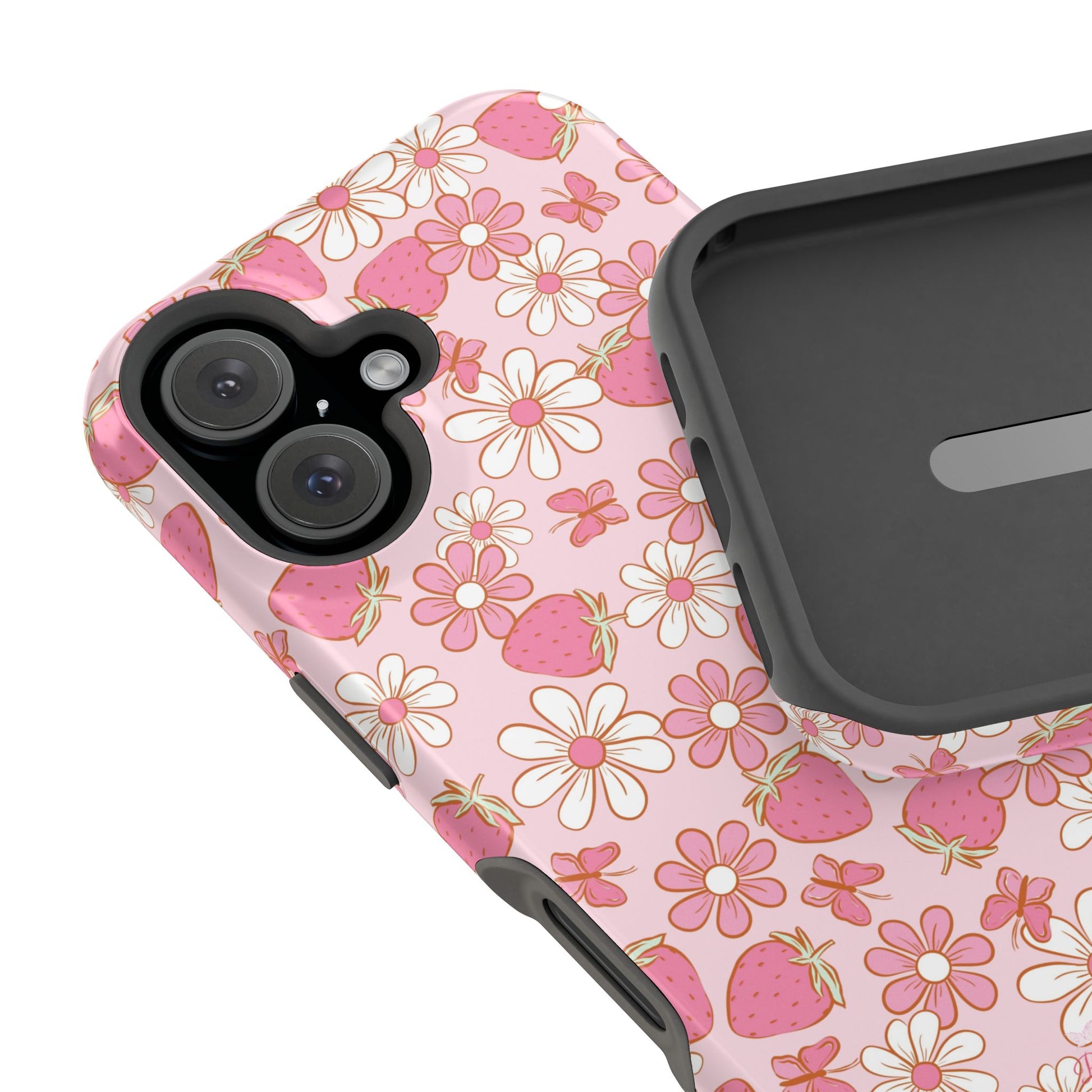 Groovy Berries Magnetic iPhone Case - Cute Pink Retro Strawberry Design
