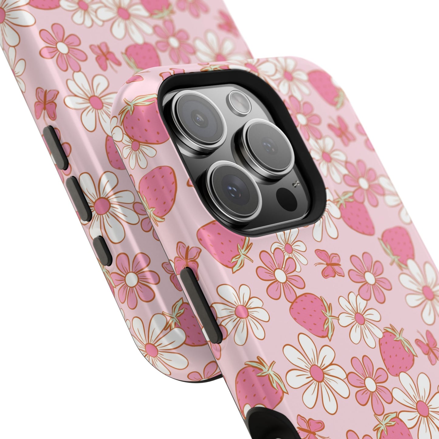 Groovy Berries Magnetic iPhone Case - Cute Pink Retro Strawberry Design
