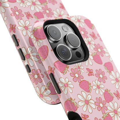 Groovy Berries Magnetic iPhone Case - Cute Pink Retro Strawberry Design
