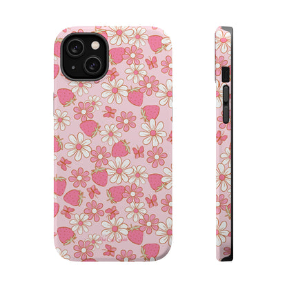 Groovy Berries Magnetic iPhone Case - Cute Pink Retro Strawberry Design