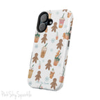 Holiday Sips and Sweets Magnetic iPhone Case featuring gingerbread cookies and festive holiday iced coffees. Compatible with iPhone models 13, 14, 15, and 16, this protective case adds a cozy and whimsical holiday vibe to your device.