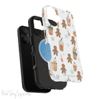 Holiday Sips and Sweets Magnetic iPhone Case featuring gingerbread cookies and festive holiday iced coffees. Compatible with iPhone models 13, 14, 15, and 16, this protective case adds a cozy and whimsical holiday vibe to your device.
