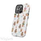 Holiday Sips and Sweets Magnetic iPhone Case featuring gingerbread cookies and festive holiday iced coffees. Compatible with iPhone models 13, 14, 15, and 16, this protective case adds a cozy and whimsical holiday vibe to your device.