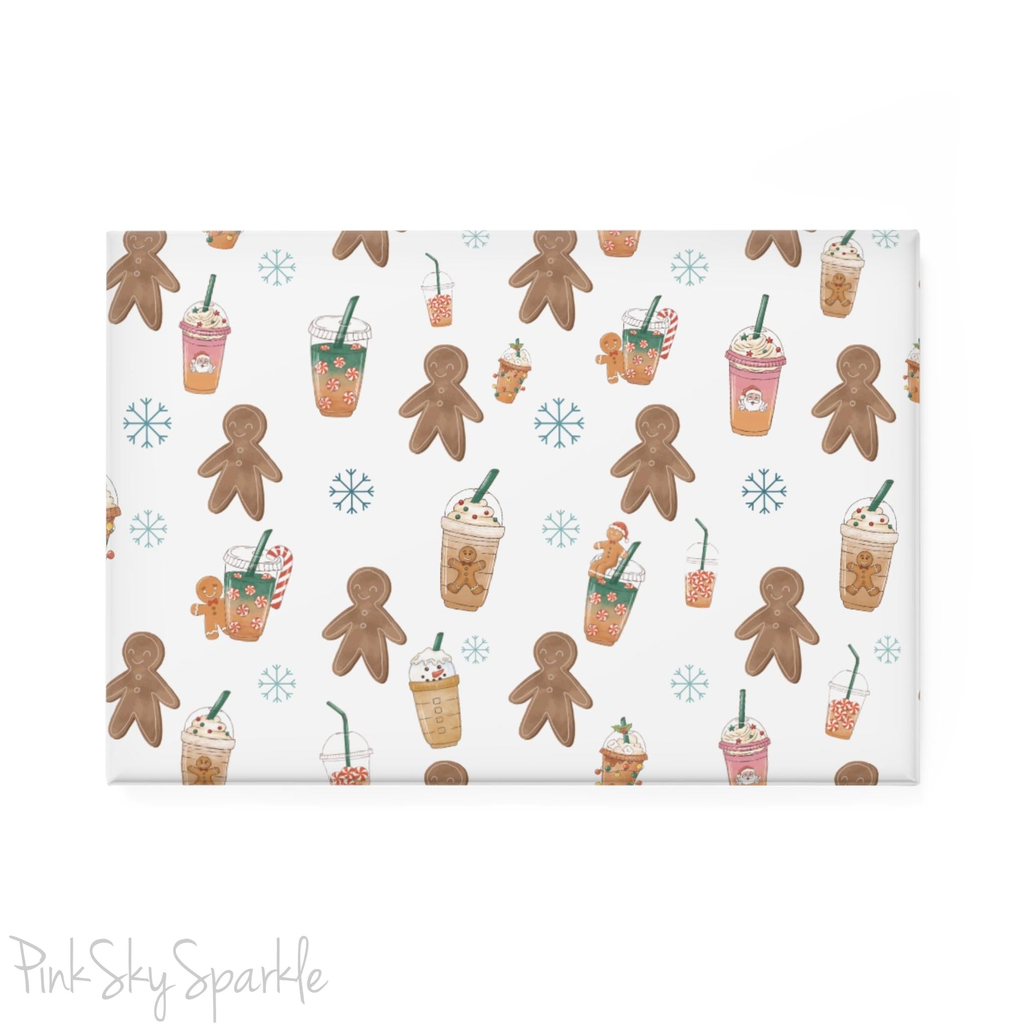 Holiday Sips and Sweets Rectangle Button Magnet - Festive magnet with cozy holiday treats like hot cocoa and cookies. Perfect for holiday decor, stocking stuffers, and seasonal kitchen decor.