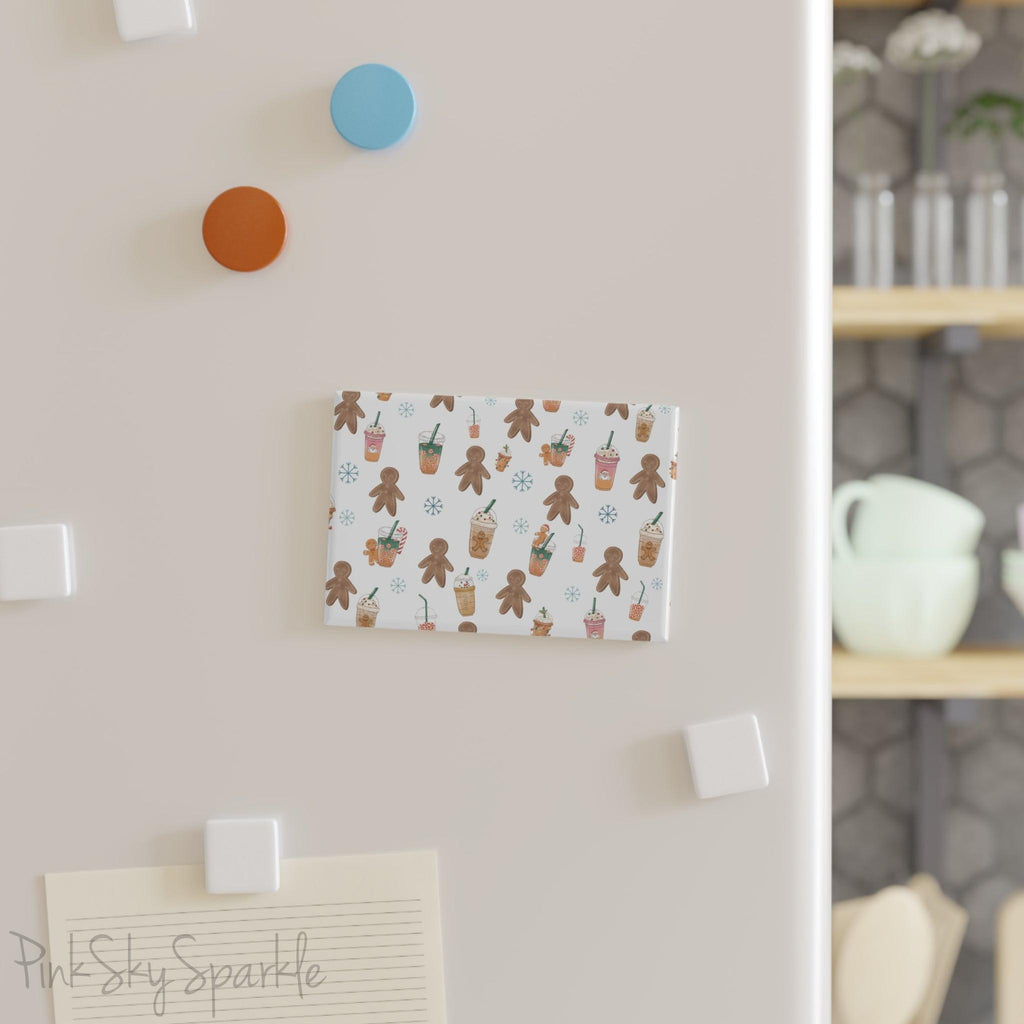 Holiday Sips and Sweets Rectangle Button Magnet - Festive magnet with cozy holiday treats like hot cocoa and cookies. Perfect for holiday decor, stocking stuffers, and seasonal kitchen decor.
