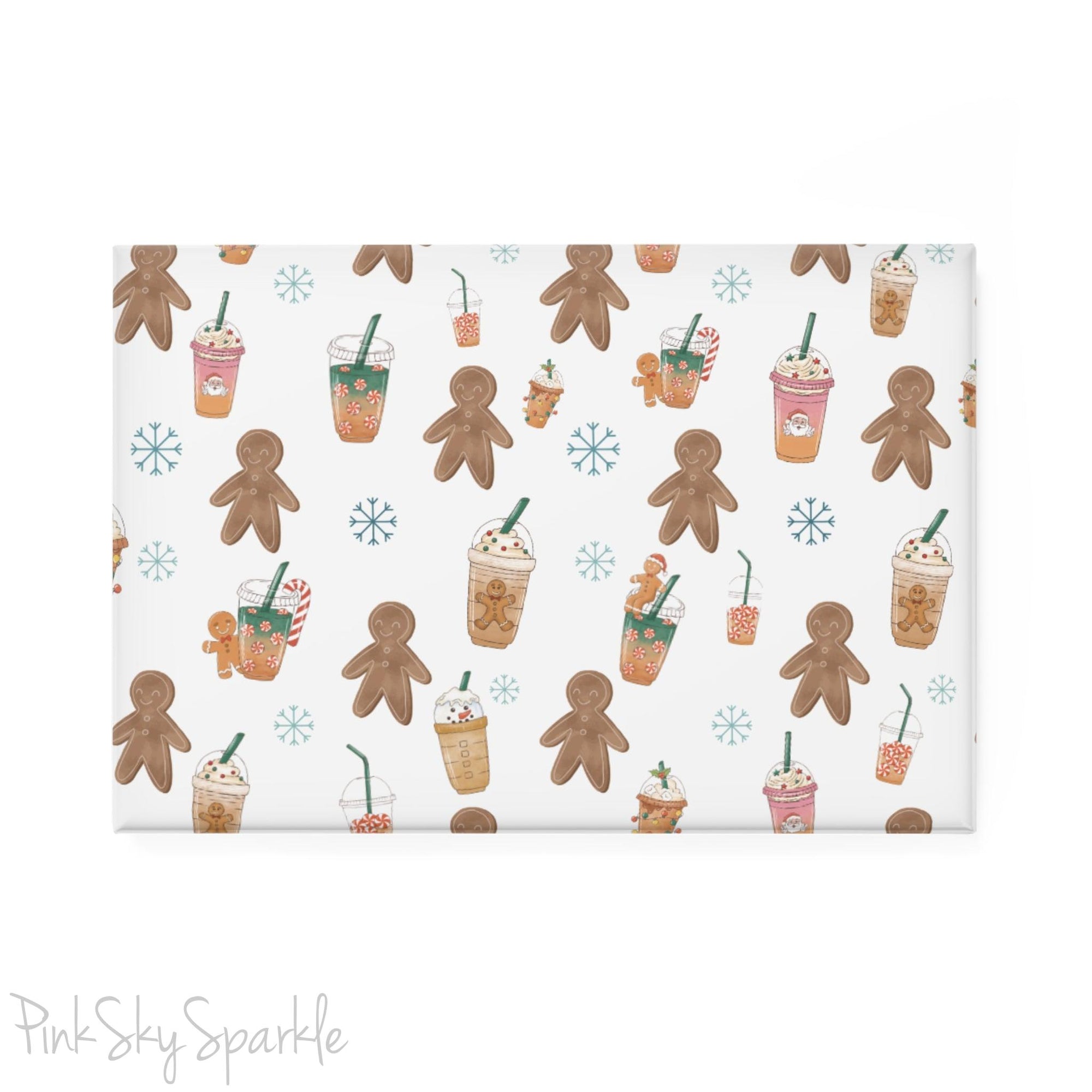 Holiday Sips and Sweets Rectangle Button Magnet - Festive magnet with cozy holiday treats like hot cocoa and cookies. Perfect for holiday decor, stocking stuffers, and seasonal kitchen decor.