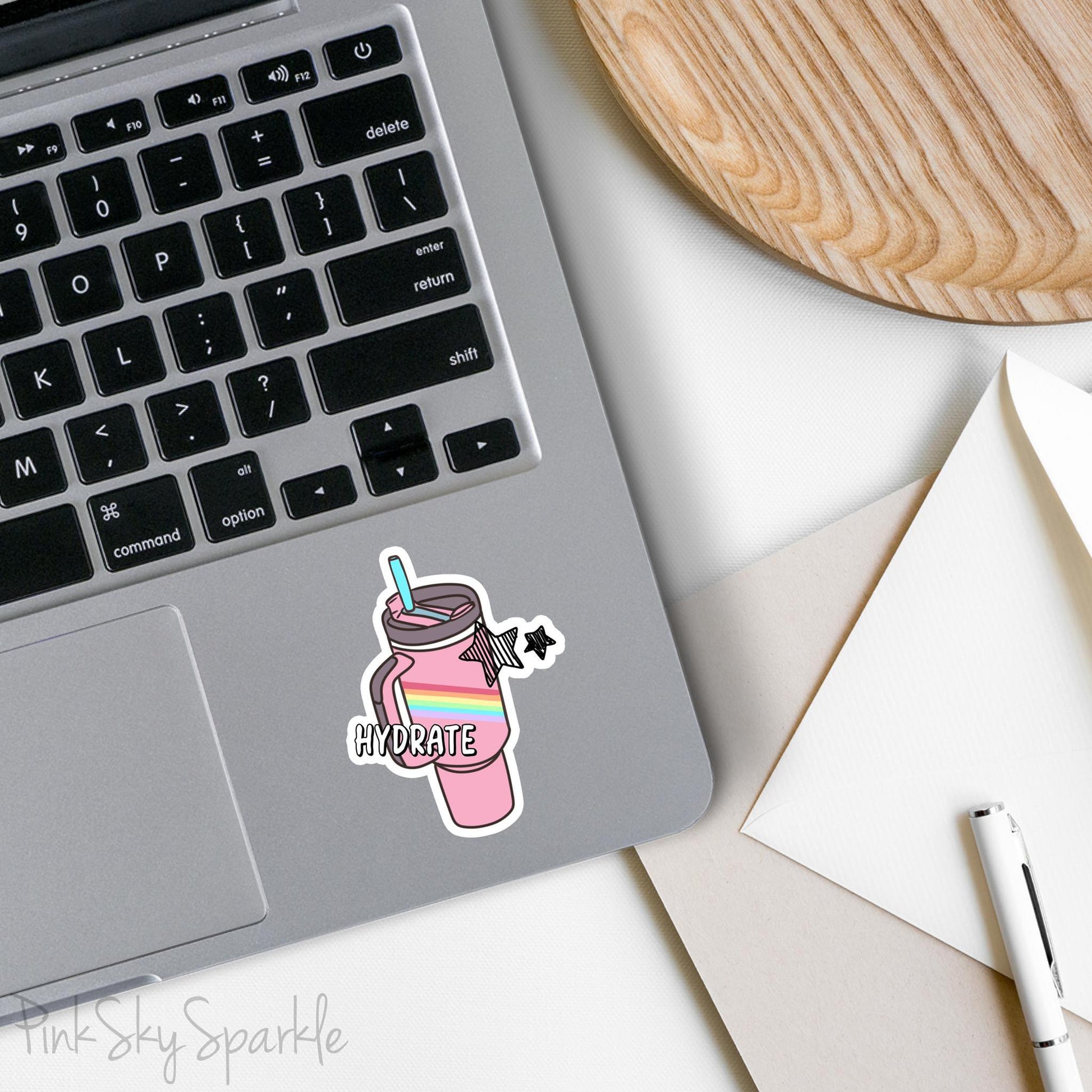 Hydrate Water Bottle Waterproof Sticker. These stickers are great to use on laptops, water bottles, planners, journals, scrapbooks, iPads, cars, and skateboards.