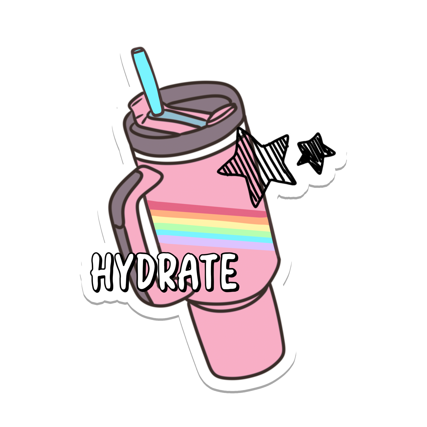 Hydrate Water Bottle Waterproof Sticker. These stickers are great to use on laptops, water bottles, planners, journals, scrapbooks, iPads, cars, and skateboards.