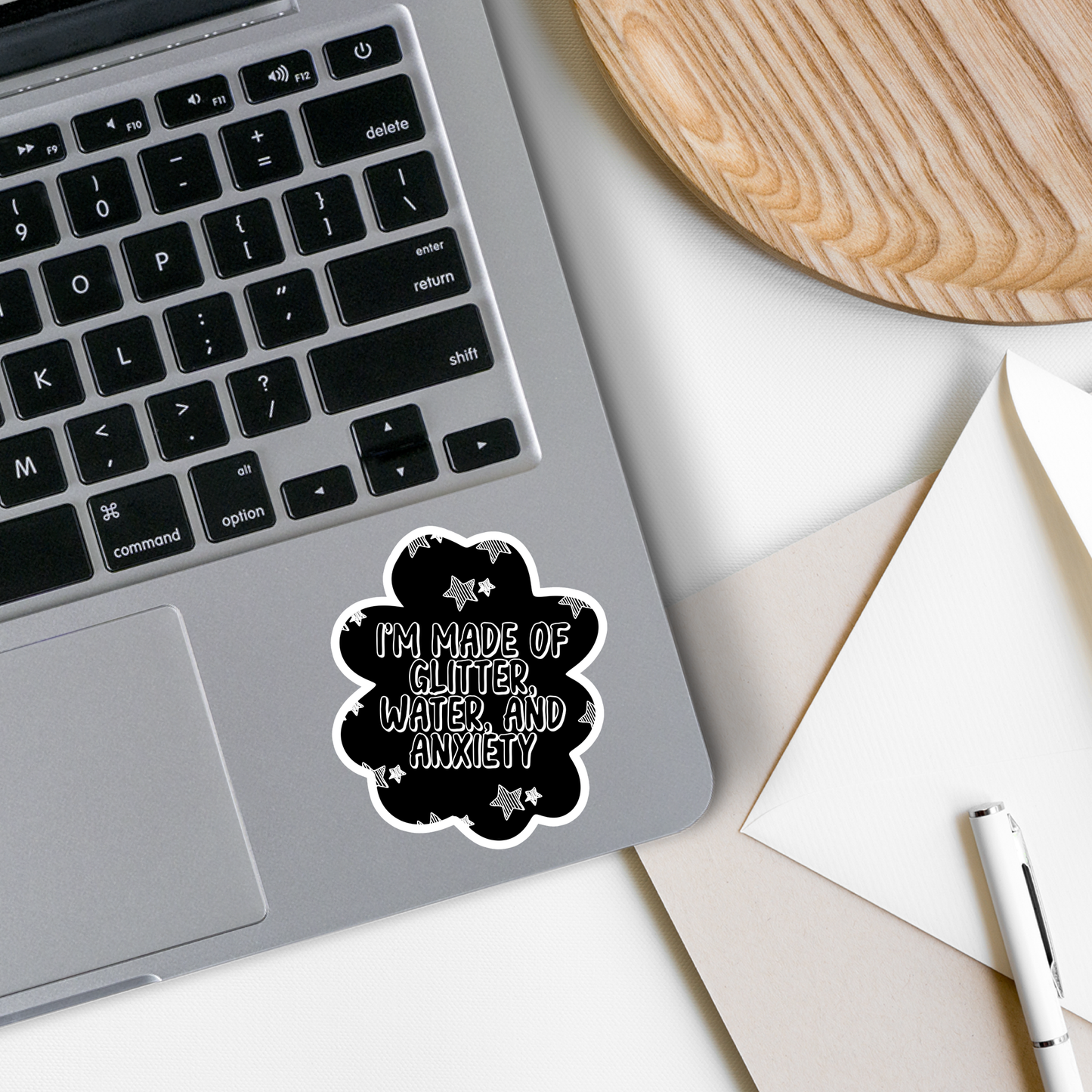 I'm Made of Glitter Waterproof Sticker. These stickers are great to use on laptops, water bottles, planners, journals, scrapbooks, iPads, cars, and skateboards.