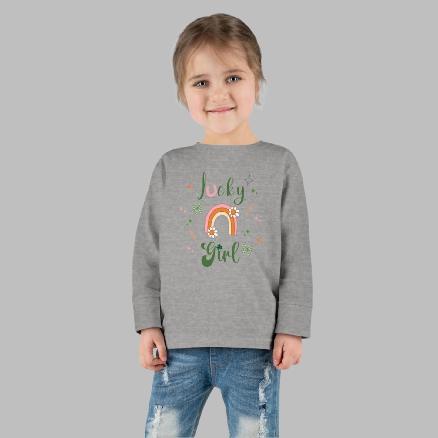 Lucky Girl Toddler Long Sleeve Tee, perfect for St. Patrick's Day.