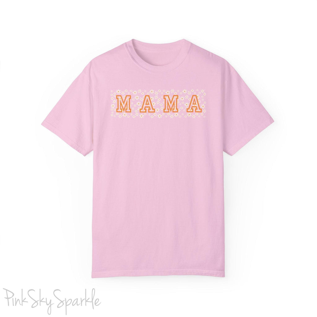 The bold 'MAMA' lettering, overlaid on a charming daisy pattern, makes this shirt a standout piece. Whether you're running errands, meeting friends for coffee, or just enjoying a quiet day at home, this t-shirt is your go-to for effortless style.&nbsp;