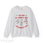 Me and My Ghosts Had the Merriest Time Crewneck Sweatshirt, Christmas-themed ghost design inspired by Taylor Swift lyrics, cozy holiday sweatshirt with festive ghosts, available in multiple sizes, perfect for holiday fans and Swifties-S-Ash-PINK SKY SPARKLE
