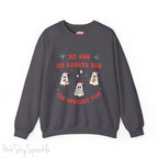 Me and My Ghosts Had the Merriest Time Crewneck Sweatshirt, Christmas-themed ghost design inspired by Taylor Swift lyrics, cozy holiday sweatshirt with festive ghosts, available in multiple sizes, perfect for holiday fans and Swifties-S-Charcoal-PINK SKY SPARKLE