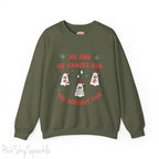 Me and My Ghosts Had the Merriest Time Crewneck Sweatshirt, Christmas-themed ghost design inspired by Taylor Swift lyrics, cozy holiday sweatshirt with festive ghosts, available in multiple sizes, perfect for holiday fans and Swifties-S-Military Green-PINK SKY SPARKLE