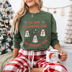 Me and My Ghosts Had the Merriest Time Crewneck Sweatshirt, Christmas-themed ghost design inspired by Taylor Swift lyrics, cozy holiday sweatshirt with festive ghosts, available in multiple sizes, perfect for holiday fans and Swifties-PINK SKY SPARKLE