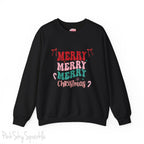 Merry Merry Merry Christmas Crewneck Sweatshirt, holiday sweatshirt with festive bows and candy canes, cozy Christmas sweater, seasonal apparel, available in multiple sizes, perfect for holiday celebrations, cheerful Christmas style, gift idea for holiday enthusiasts-S-Black-PINK SKY SPARKLE