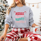Merry Merry Merry Christmas Crewneck Sweatshirt, holiday sweatshirt with festive bows and candy canes, cozy Christmas sweater, seasonal apparel, available in multiple sizes, perfect for holiday celebrations, cheerful Christmas style, gift idea for holiday enthusiasts-PINK SKY SPARKLE