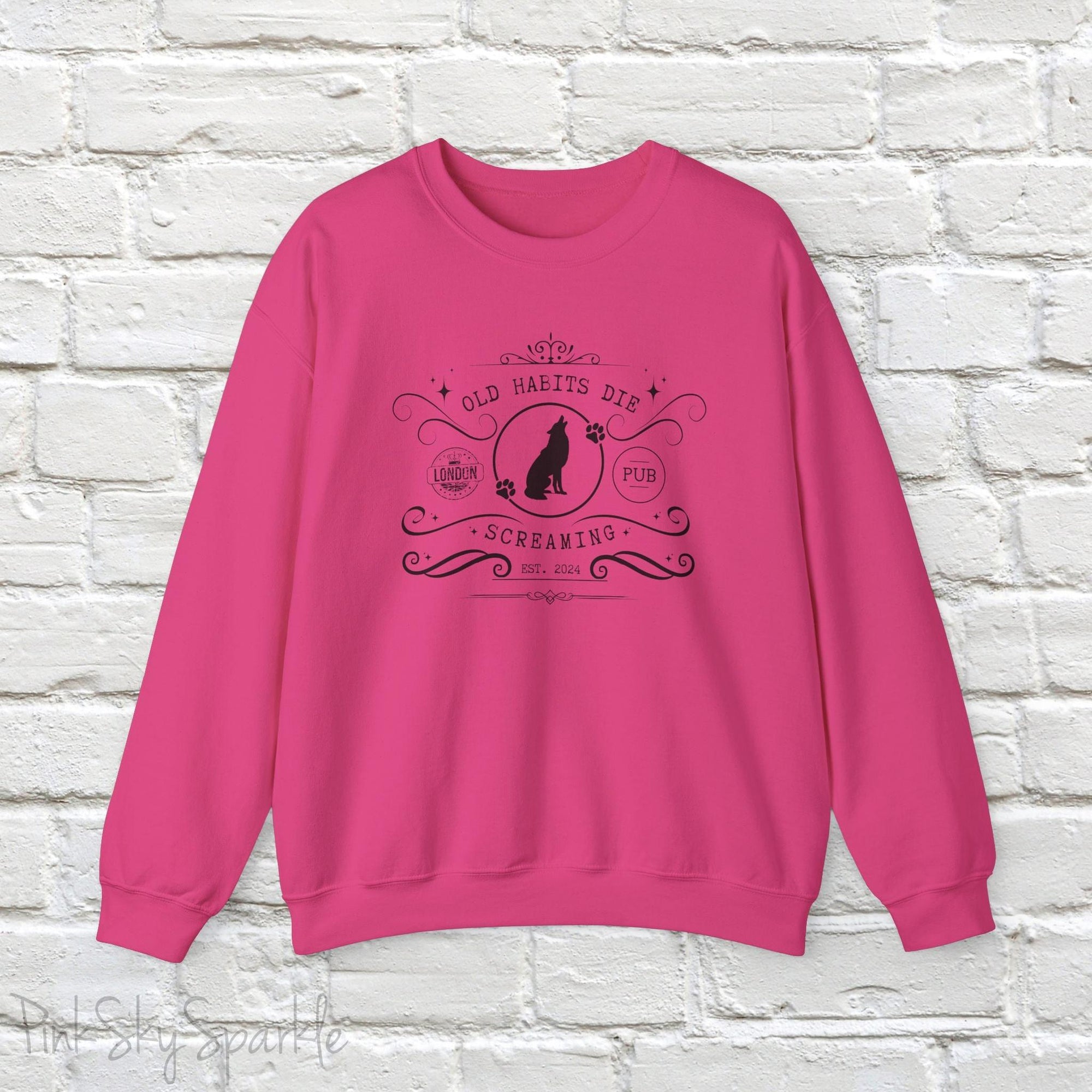 Relax in style in our cute Old Habits Die Screaming Pub Crewneck Sweatshirt inspired by Taylor Swift's song "The Black Dog".