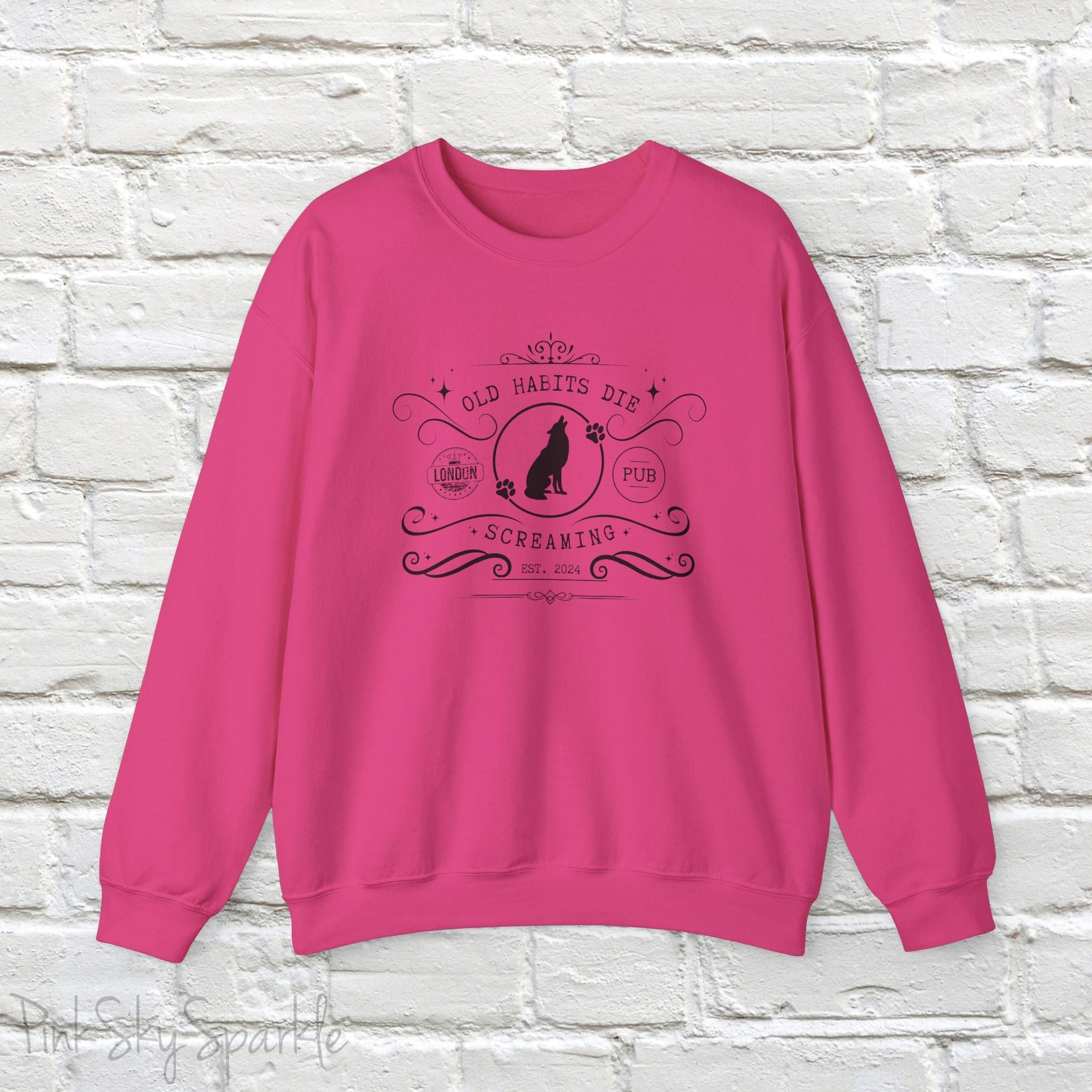 Relax in style in our cute Old Habits Die Screaming Pub Crewneck Sweatshirt inspired by Taylor Swift's song "The Black Dog".