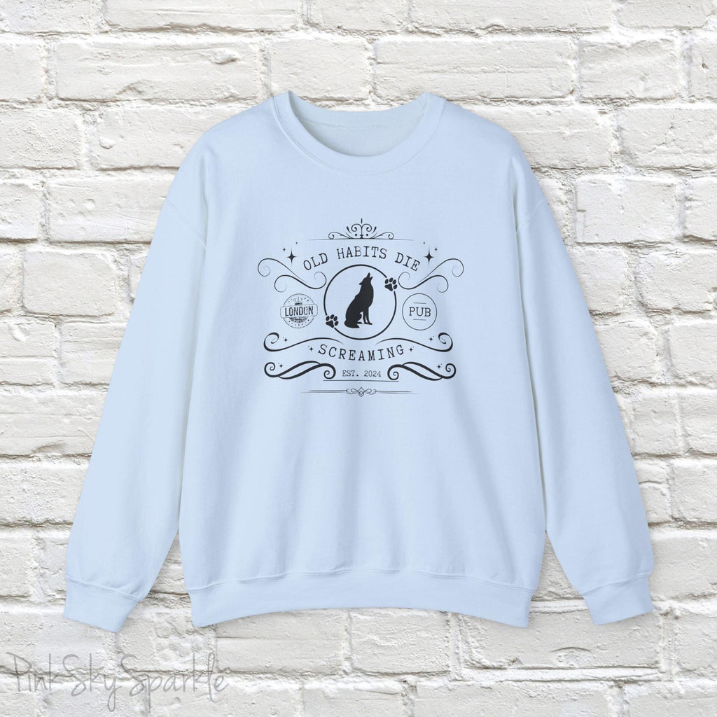 Relax in style in our cute Old Habits Die Screaming Pub Crewneck Sweatshirt inspired by Taylor Swift's song "The Black Dog".