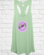 Tank top with a peace sign, people holding on to a rope in a circle, a heart in the center and the word respect written across to convey peace, love, unity and respect (PLUR). Perfect for EDM music festivals or everyday wear. 
