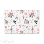 Parisian Bloom Rectangle Button Magnet - Charming magnet featuring the Eiffel Tower with soft pastel pinks, greens, and navy colors, adorned with beautiful flowers. A perfect Paris-inspired decor piece and thoughtful gift for flower and travel lovers.